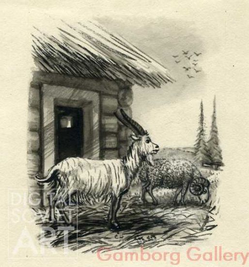 Illustration from "The Goat and the Ram", Russian Folk Tale – Козел да баран, русская народная сказка