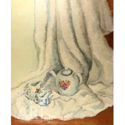Teapot and Cream and Sugar on a White Cloth – Натюрморт  (без назв.)