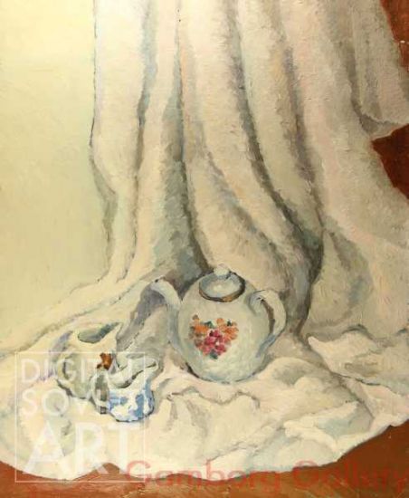 Teapot and Cream and Sugar on a White Cloth – Натюрморт  (без назв.)