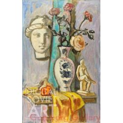 Still Life on Chair with Roses in Vase and Figurines – Н-рт с розами