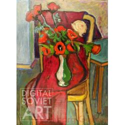 Flowers in Vase on Red Cloth – Без названия