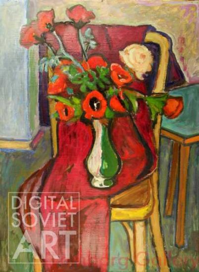 Flowers in Vase on Red Cloth – Без названия