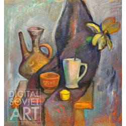 Still-life with Flower and Pottery on Table – Без названия