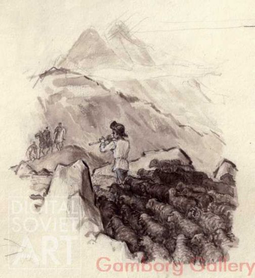 Illustration from "Mountains and People", Yury Libedinsky, 1947 – Горы и люди, Юрий Либединский, 1947