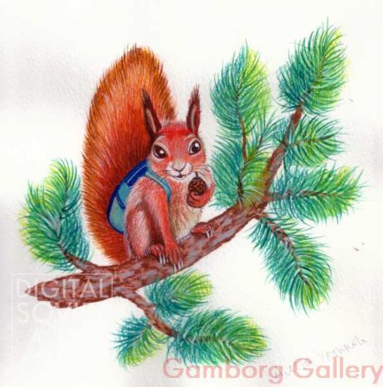 The Squirrel Writes a Story. Book Illustration – Белка пишет сочинение. Книжная иллюстрация 