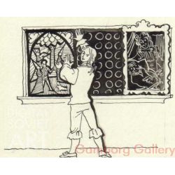 Illustration from "Three Windows of Master Thierry", Ludmilla Makowsky (Luda) (1959) – Иллюстрации для рассказа "Три окна мастера Тьери", Людмила Маковский (Луда) (1959)